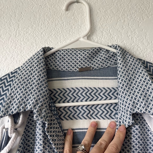 Dodo Bar Or Eviyatar Romper Revolve Grommet Detail Pockets Loose Fit Blue White - Picture 4 of 7